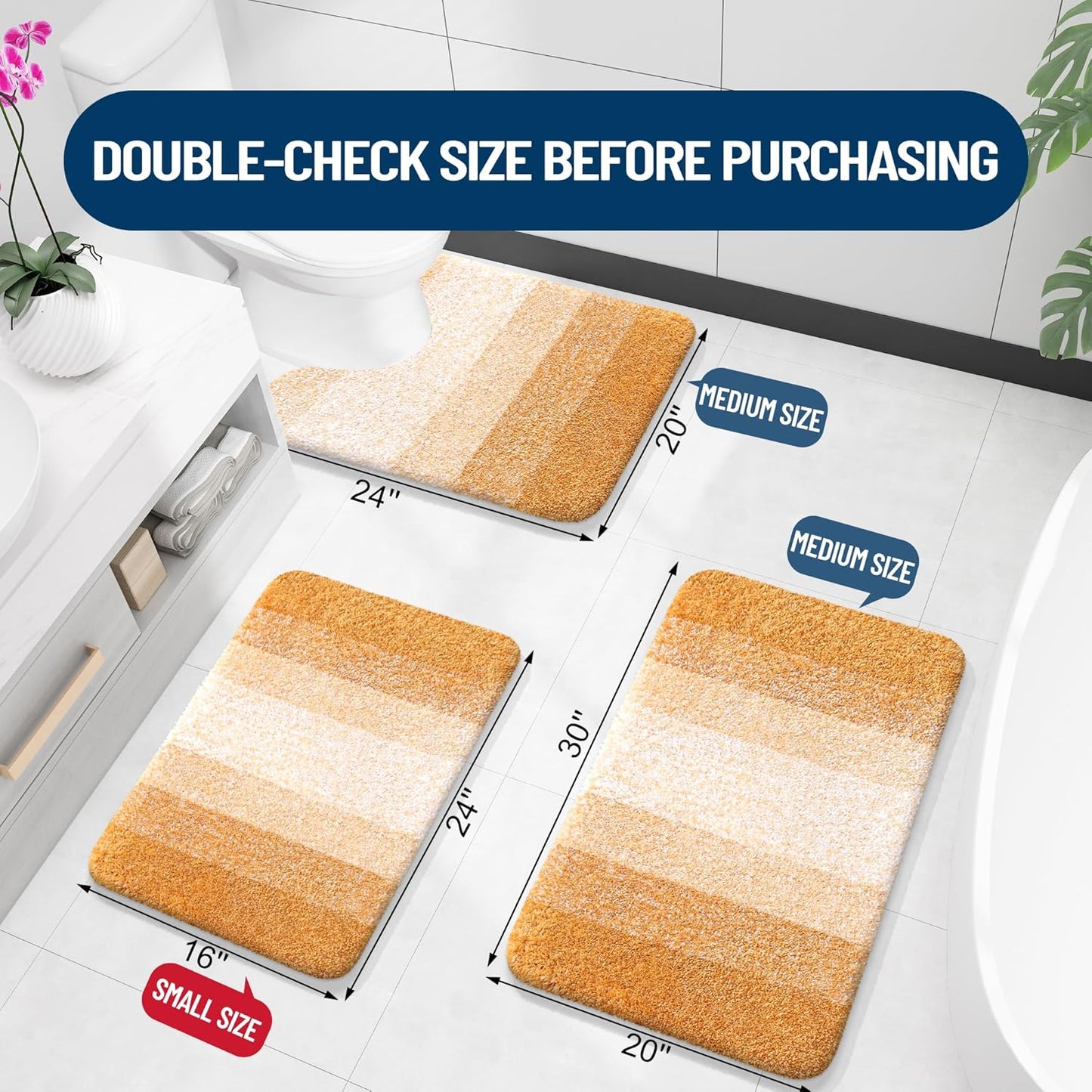 OLANLY Bathroom Runner Rug - Extra Soft Microfiber Mat | Quick Dry, Washable 70x24 in Golden Yellow