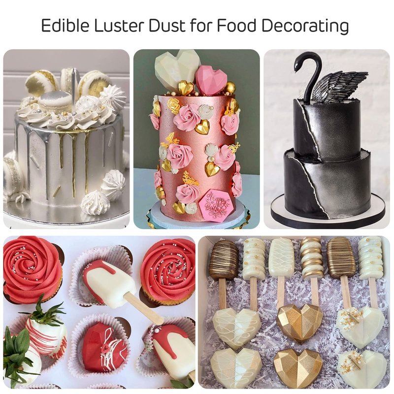 Black Edible Luster Dust 10 Grams, Food Grade Cake Luster Dust Tasteless Dessert Dusting Powders for Baking Cherrysea Food Coloring Powder for Cupcakes, Cake Pops,Fondant,Chocolate, Candy