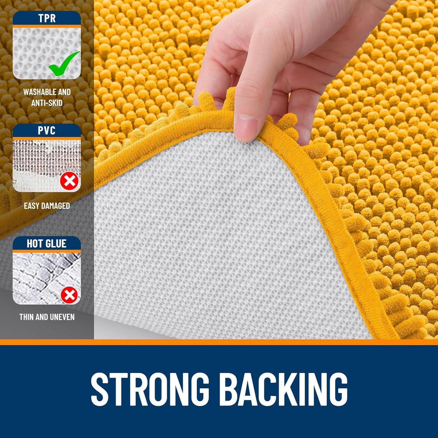 OLANLY Bathroom Runner Rugs - Soft Chenille Bath Mats with Rubber Backing | Quick Dry, 44x24, Golden Yellow