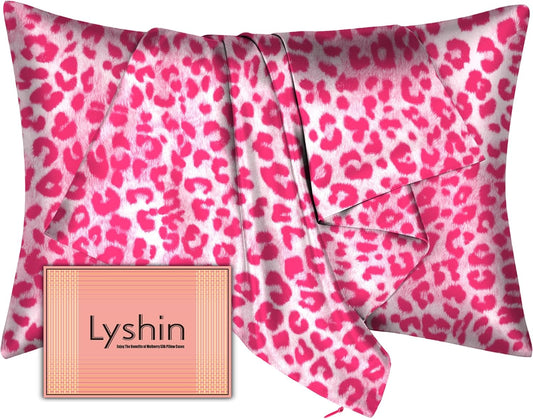 Skiennix Mulberry Silk Pillowcase - Soft & Breathable Standard Size with Hidden Zipper | Leopard Pink