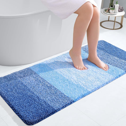OLANLY Bathroom Runner Rug - Extra Soft Microfiber Mat with Rubber Backing | 47x20, Quick Dry, Light Royal Blue