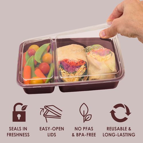 Bentgo Prep - 20-Piece Reusable Meal Prep Containers | Durable, BPA-Free, Microwave & Dishwasher Safe (Burgundy)