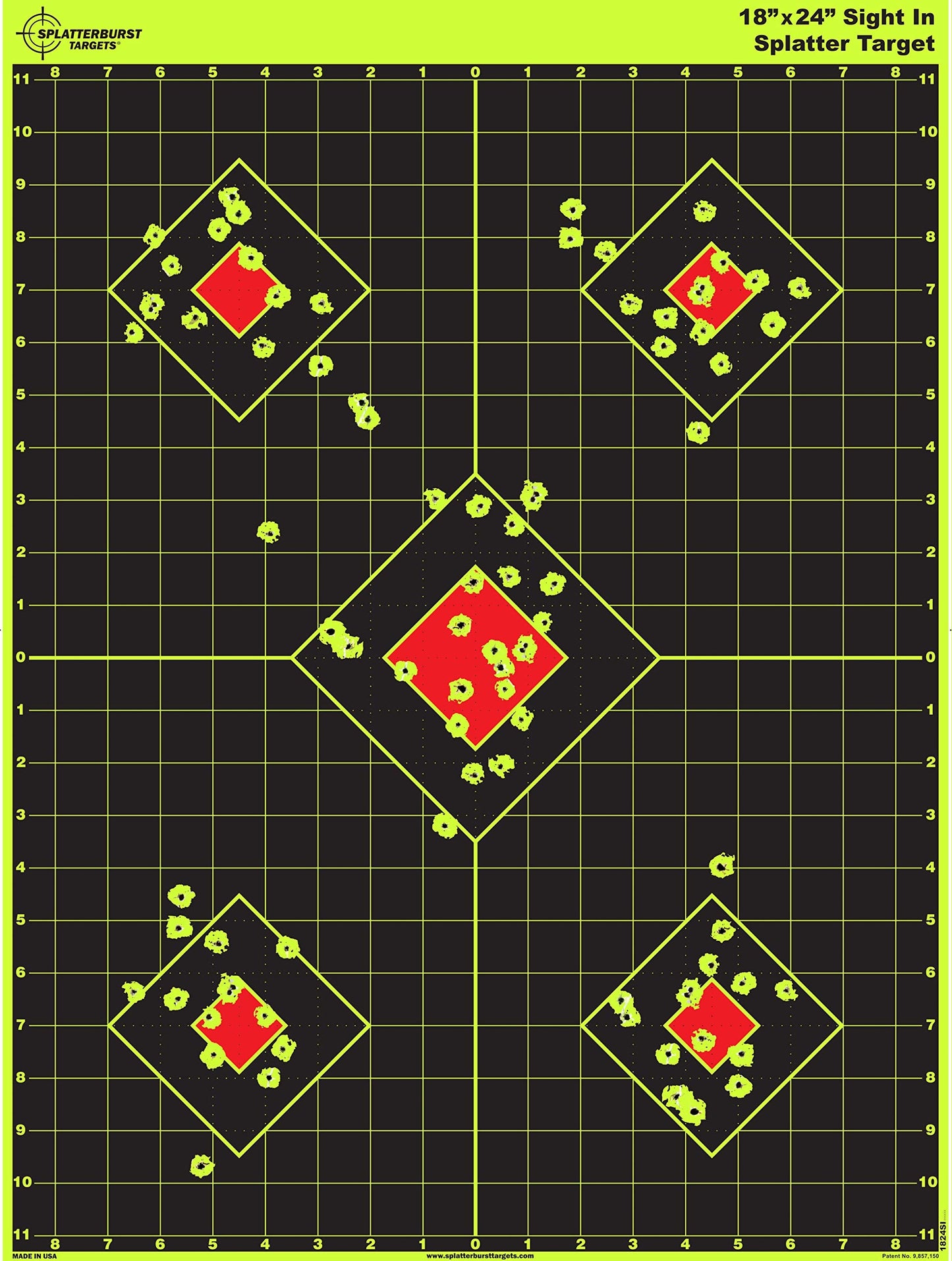 Splatterburst Targets - 18 x 24 inch - Sight in Splatter Target - Easily See Your Shots Burst Bright Fluorescent Yellow Upon Impact - Made in USA (10 Pack)