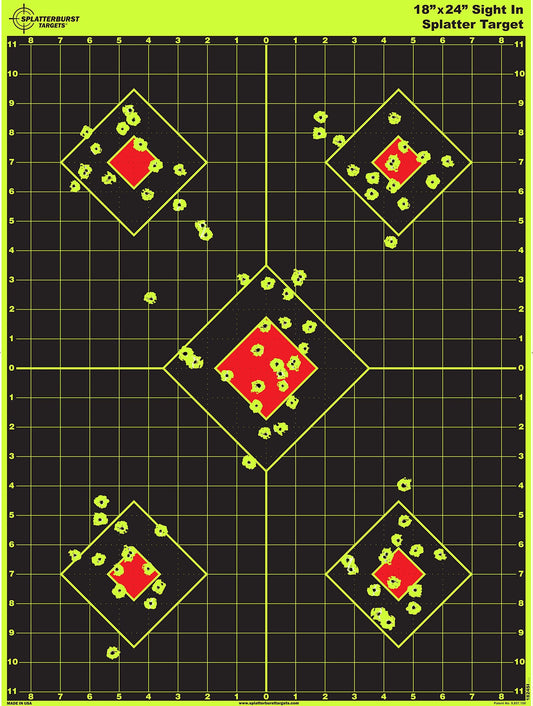 Splatterburst Targets - 18 x 24 inch - Sight in Splatter Target - Easily See Your Shots Burst Bright Fluorescent Yellow Upon Impact - Made in USA (10 Pack)