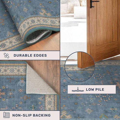 Hazo Haus Non-Slip 10ft Long Hallway Runner Rug - Washable & Waterproof Blue 2x10 Kitchen Mat | Modern Boho Design