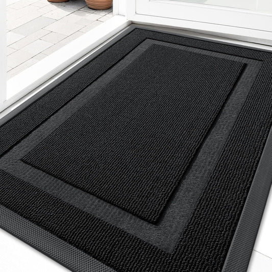 OLANLY Waterproof Front Door Mat - All-Season, Sturdy Natural Rubber, Easy Clean | 29.5x17, Jet Black