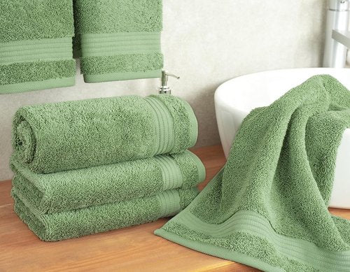Cotton Paradise Hand Towels - 100% Turkish Cotton, Soft & Absorbent 4-Piece Set in Sage Green