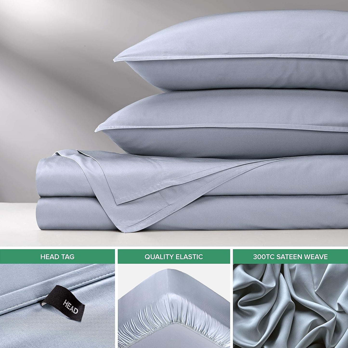 Pure Bamboo Full Bed Sheet Set - 100% Organic Viscose, Luxuriously Soft & Cooling, Sterling Blue