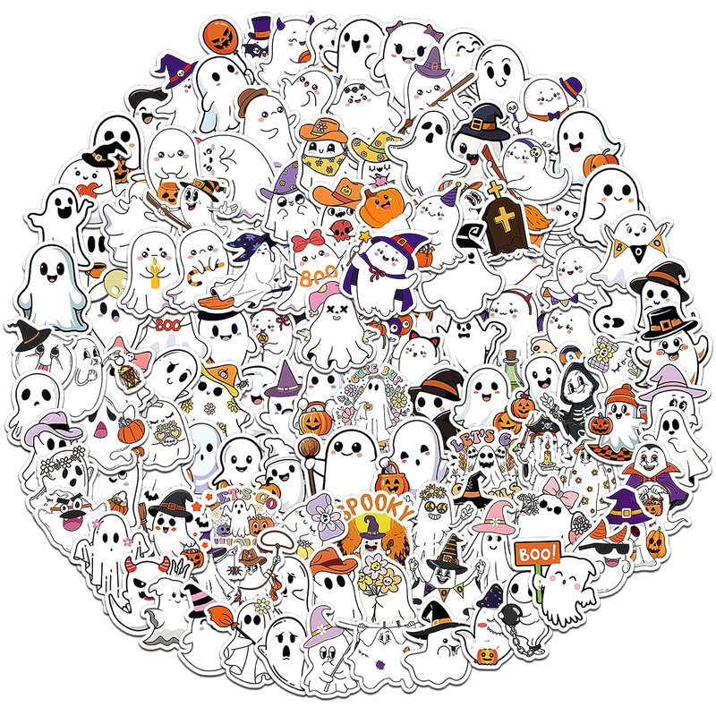 JULBEAR 200 PCS Ghost Stickers Cute Halloween Ghost Sticker Self-Adhesive White Ghost Label Decal for Craft Laptops Water Bottles and Envelopes Seal