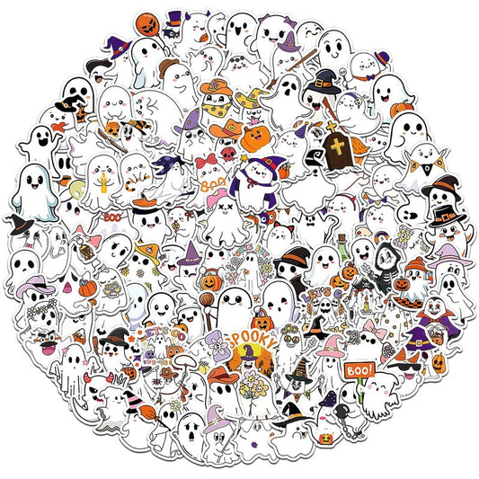 JULBEAR 200 PCS Ghost Stickers Cute Halloween Ghost Sticker Self-Adhesive White Ghost Label Decal for Craft Laptops Water Bottles and Envelopes Seal
