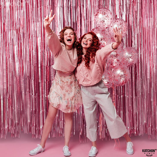 KatchOn, Pink Fringe Backdrop - Large, Pack of 2 | Pink Streamers for Birthday Decorations | Valentines Decor, Galentines Day Decorations, Baby Shower, Gender Reveal, Bachelorette Party Decoration