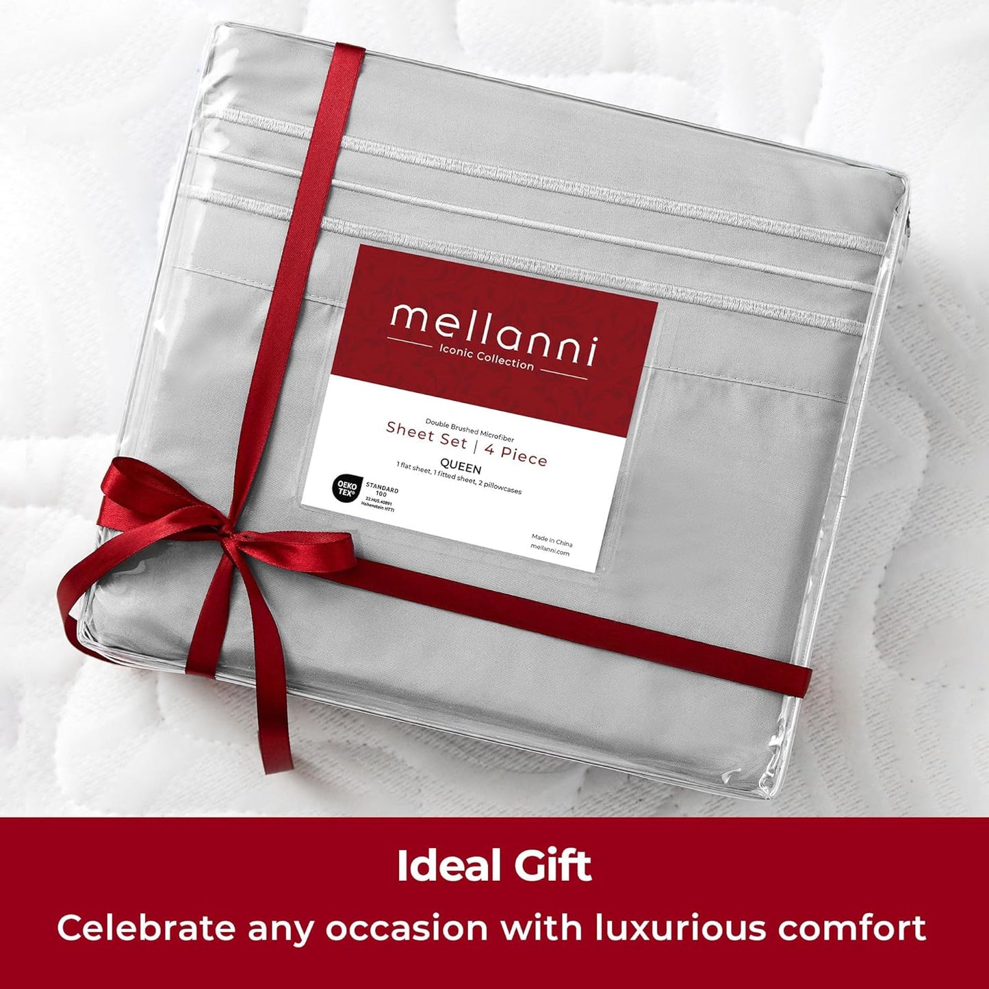 Mellanni California King Sheets - 4 PC Ultra Soft, Cooling Bedding Set - Hotel Luxury, Wrinkle & Fade Resistant (Light Gray)