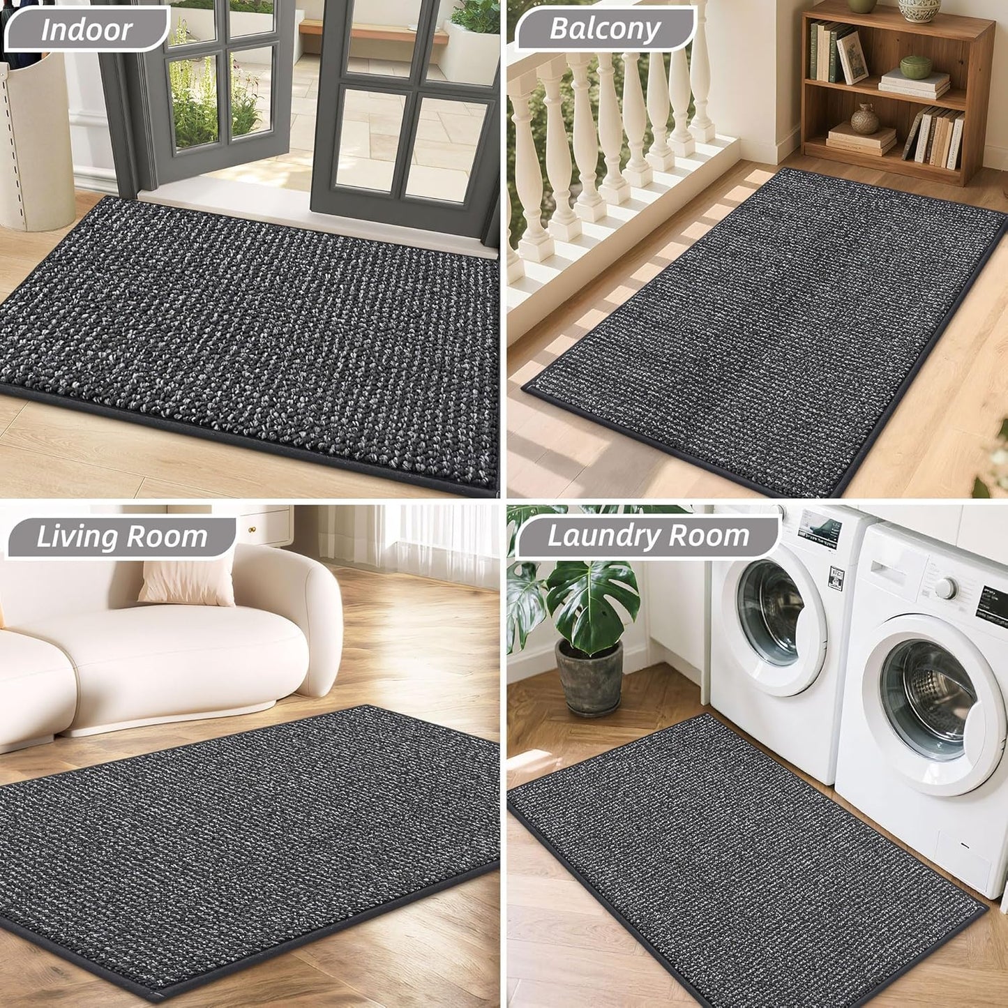 BEQHAUSE Dirt Trapper Door Mat - Non-Slip, Washable & Absorbent | 20" x 32" Charcoal Entryway Mat