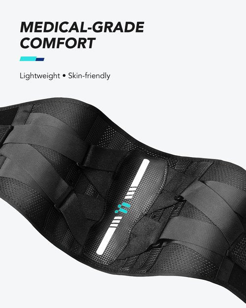 Fitomo Back Brace for Lower Back Pain Relief, Carbon Fiber Support, Ergonomice Curved, Ultra-thin Air Mesh, Lightweight and Adjustale Design, Size L