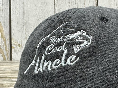 Enodtter Reel Cool Uncle Hat for Men, Funny Fishing Gift, Washed Black Embroidered Baseball Cap Adjustable Trucker Hat Cotton Hat