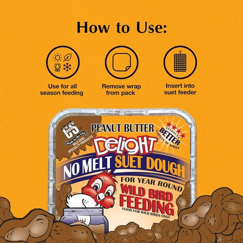 C&S Peanut Butter Delight Suet Cakes - No Melt Formula for Wild Birds | 8 Pack for Wrens, Cardinals & More