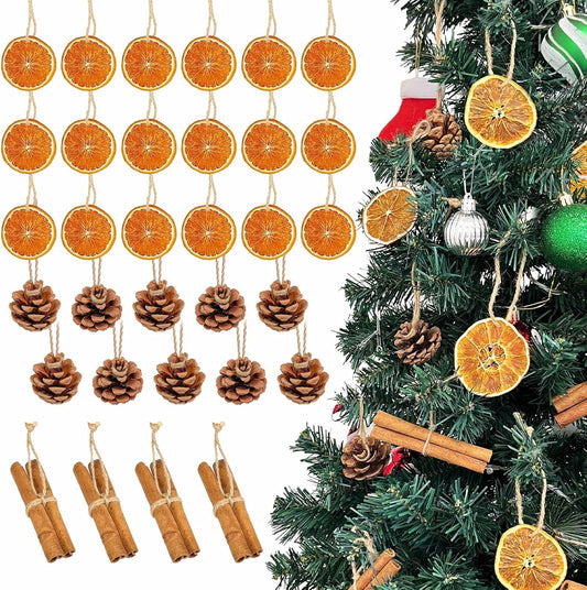 Regine Switzerland 32pcs Rustic Christmas Tree Ornaments Set - Dried Orange Slices & Pine Cones for DIY Decor
