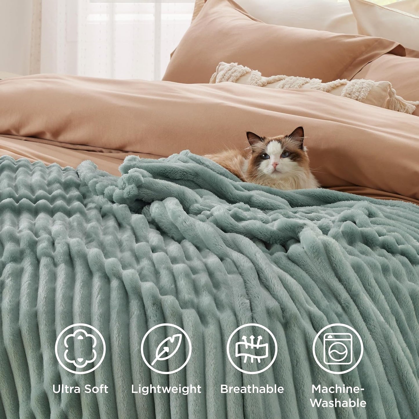 Bedsure GentleSoft Fleece Blanket - Cozy Sage Green Throw for Couch, 50x70 Inches