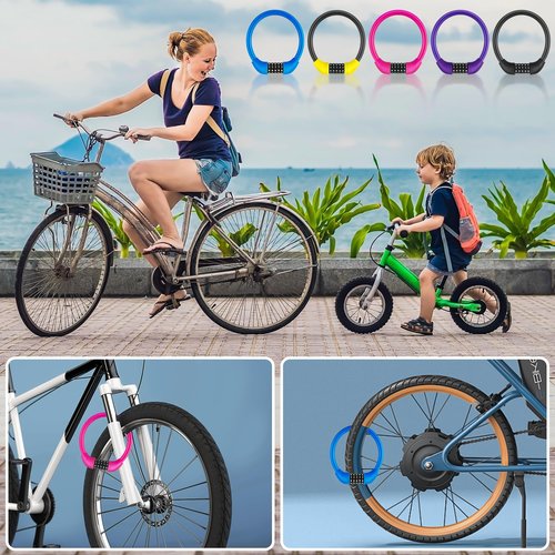 IDEALUX Bike Lock Cable, Bicycle Cable Lock with 5 Digit Combination，Big Head & Metal Pin with Copper Lock Core, Resettable Kids Bike Cable Lock, 20" x ∅0.8" Purple