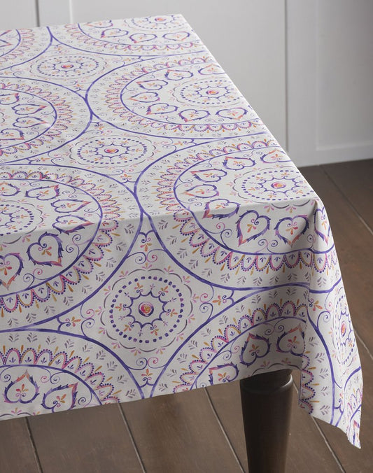 Maison d' Hermine Table Cloth Round Table 100% Cotton 63 Round Inches Tablecloth Reusable Decorative for Dining Kitchen Room Farmhouse Home Gifts for Mothers Day Spring Summer - Mandala
