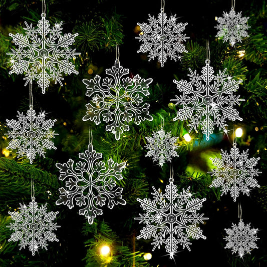 Skiennix Christmas Tree Decorations - 36Pcs Clear Plastic Snowflake Ornaments for Winter Wonderland Decor