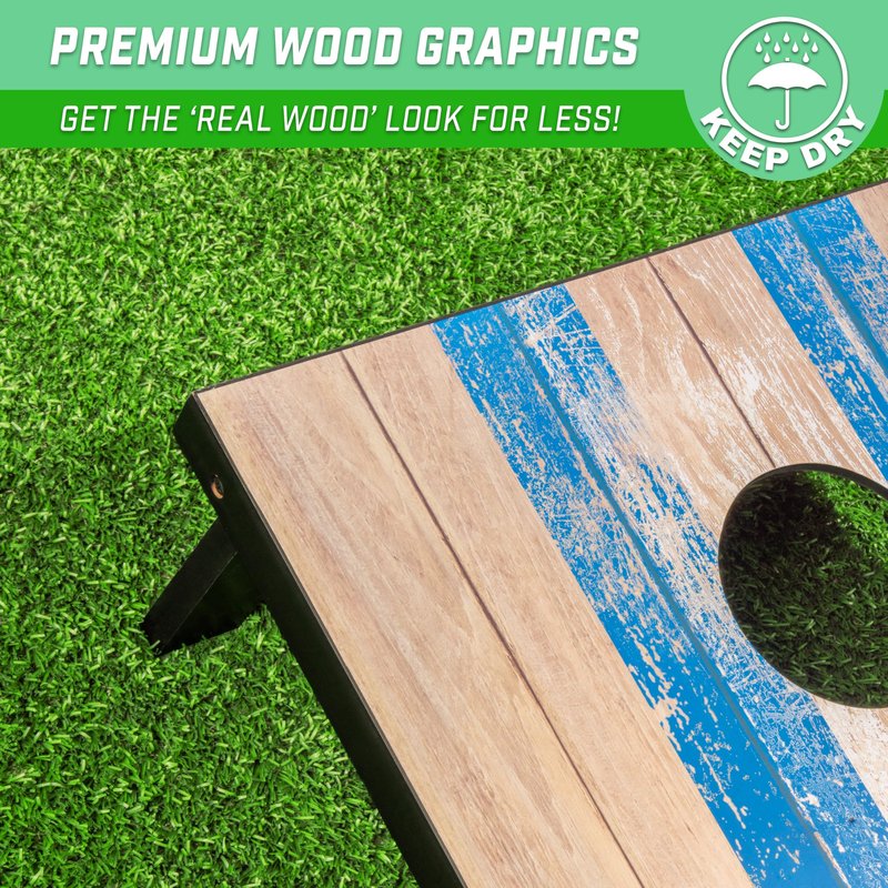 GoSports 4 x 2 ft Barnwood Design Cornhole Game Set - Includes Two 4 x 2 ft Boards, 8 Bean Bags, and Carry Case