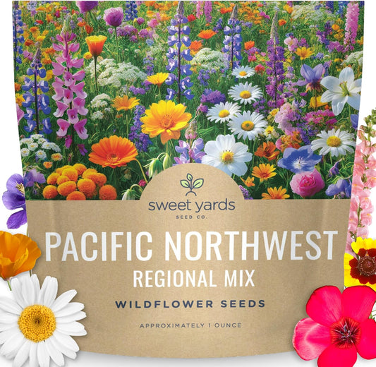 Pacific Northwest Wildflower Seed Mix - 24,000 Premium Flower Seeds in Large 1 Ounce Packet