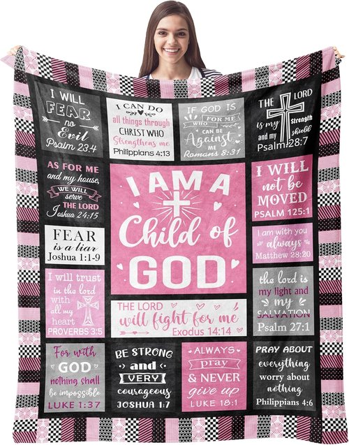 CUJUYO Christian Blanket for Women - Inspirational "I Am a Child of God" Design | 60"x50" Size