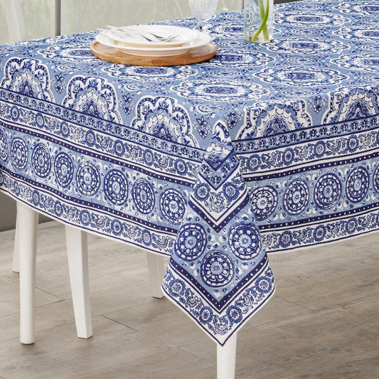 Maison d' Hermine Table Cloth Rectangle Table 100% Cotton 70 x 108 Inches Tablecloth Reusable Decorative for Dining Kitchen Room Farmhouse Home Gifts for Mothers Day Spring Summer - Melodie Bleue