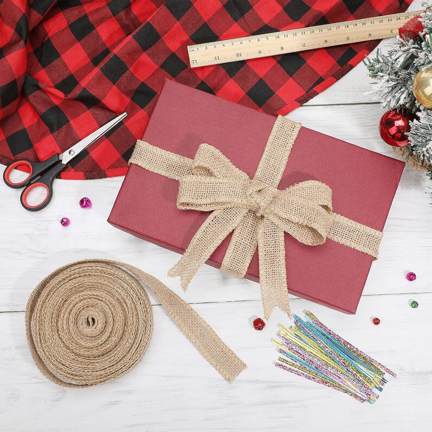 Skiennix 1-Inch Wide Burlap Ribbon - 20 Yards of Natural Jute Fabric for Crafts, Gift Wrapping & Decorations
