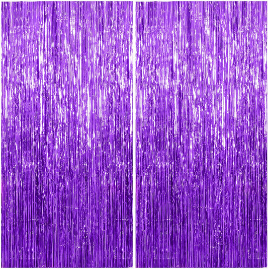 Skiennix Foil Curtain Backdrop - Purple Metallic Tinsel Fringe for Parties | 2 Pack