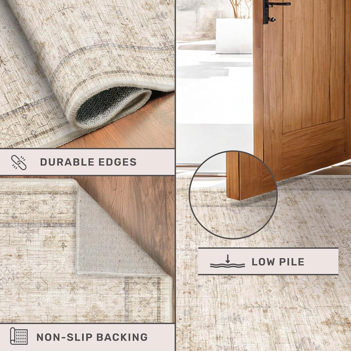 Regine Switzerland Washable Floral Area Rug - Stain Resistant, Foldable Design | 10x14 ft, Light Beige