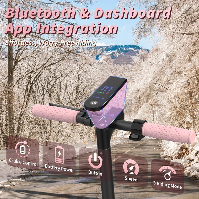 Roinside Electric Scooter - 8.5" Solid Tires, 350W Motor, Up to 19 MPH and 16 Miles Long-Range Commuting Foldable Scooter for Adults with Dual Braking System and Smart App, Pink