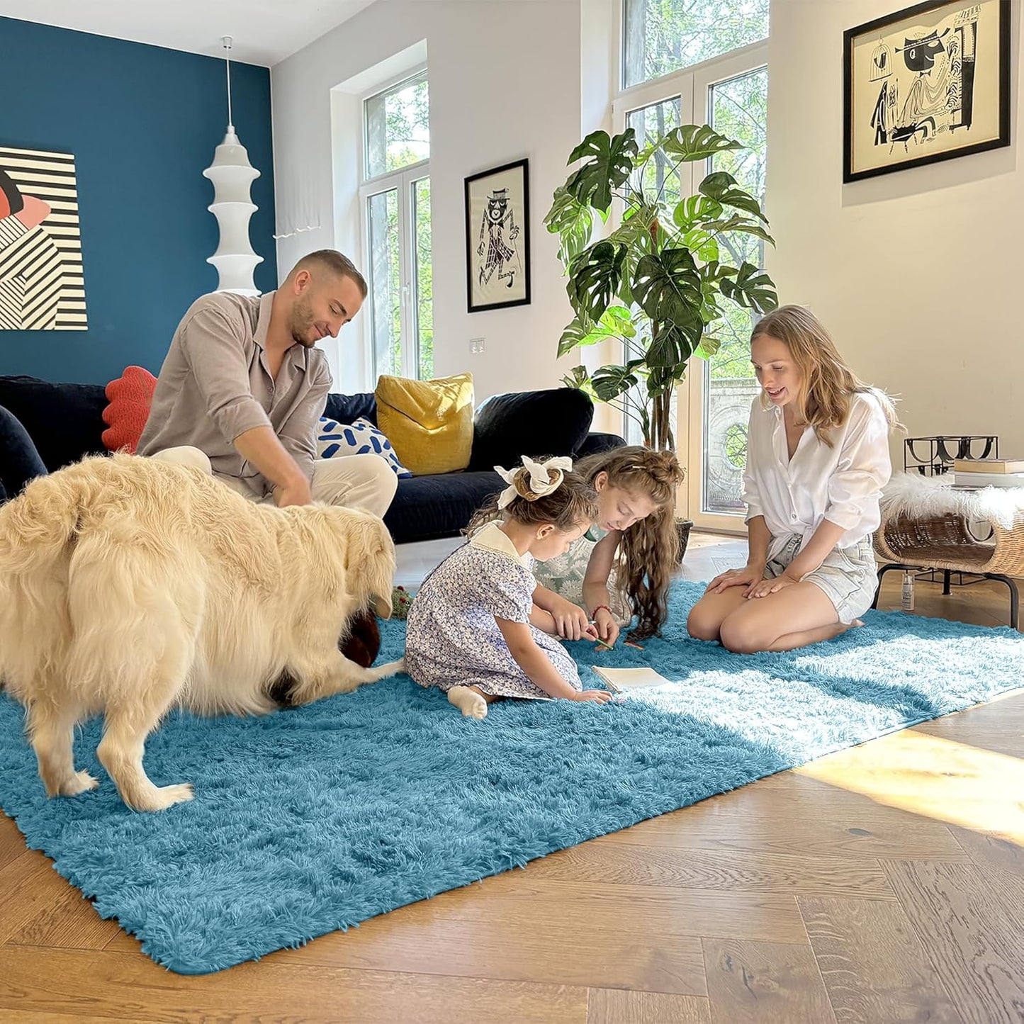 OLANLY Runner Rugs - Soft, Machine Washable Shaggy Carpet for Hallway & Bedroom | Slate Blue