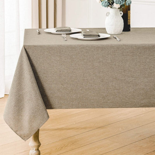 Veblandy Rectangle Tablecloth Linen Textured Waterproof & Stain Resistant Table Cloth Wrinkle Free Decorative Fabric Farmhouse Table Cover for Dining/Party/Buffet/Wedding, 60 x 84 Inch, Mocha