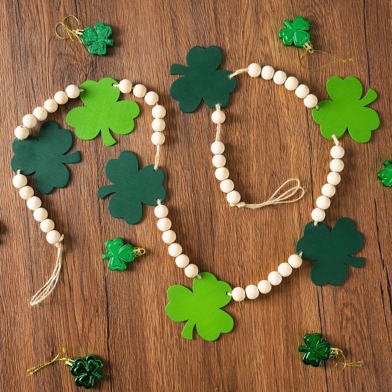 St Patricks Day Decorations St Patricks Day Decor Pre-Assembled Irish Wooden Beads Shamrock Garland Decorations for Mantel Wall Decor March Celebration Home Party Birthday