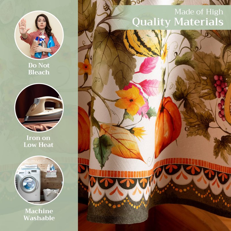 Maison d' Hermine Table Cloth Round Table 100% Cotton 63 Inches Fall Tablecloth Reusable Everyday Use for Thanksgiving Christmas Decorations Dining Farmhouse Party (Pumpkin Garden - Cloudy Cream)