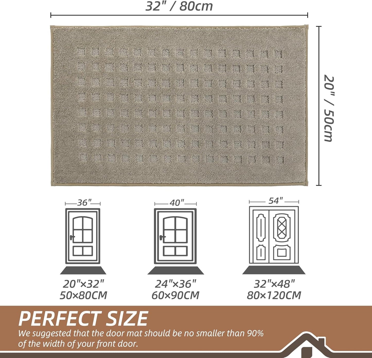 BEQHAUSE Indoor Door Mat - Non-Slip, Absorbent Washable Rug | 20"x32" Low Profile Waffle Design, Beige