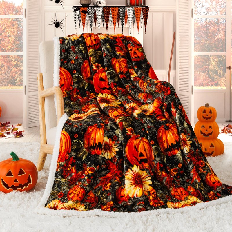ROMROL Halloween Throw Blanket, Fall Sherpa Throw Blankets, Pumpkin, Leaves Fall Blanket, Soft Fuzzy Plush for Couch Sofa or Bed, Warm Flannel Blanket for Halloween Fall Decor (50" x 60")