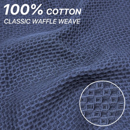 FreeNook 100% Cotton Waffle Weave Kitchen Towels, 6 Pack Dish Cloths for Washing Dishes, Ultra Soft Absorbent Dish Towels, Quick Drying Kitchen Rags, 12x12 Inches, Dark Blue