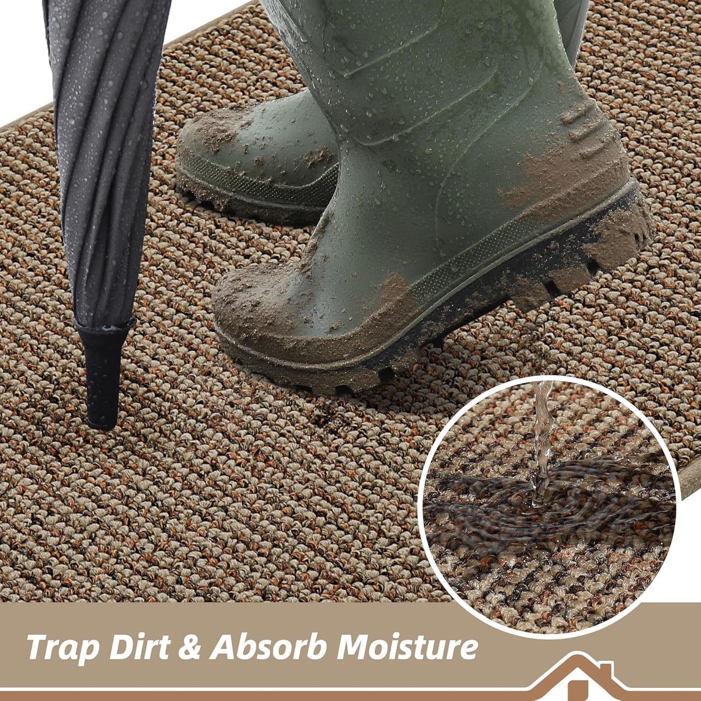 BEQHAUSE Dirt Trapper Door Mat - Non-Slip Washable Entrance Mat | 20" x 32" Beige, Absorbent & Dirt Resistant