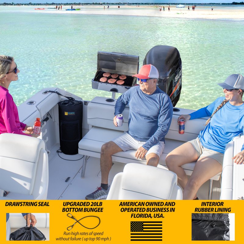Portable Boat Trash Can, Reusable Trash Bag, Leakproof Liner, Boat Storage Organizer, Trash Bag Holder, Boat Accessories Marine, Pontoon Boat Accessories, Fishing, Sandbar, or Camping Gifts (Black)
