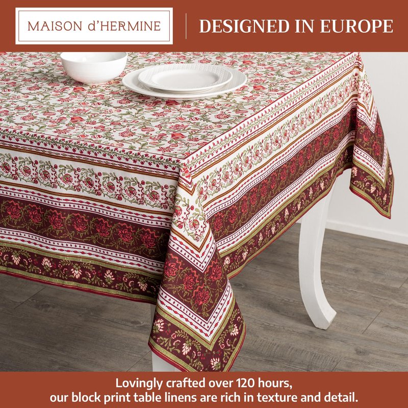 Maison d' Hermine Table Cloth Square Table 100% Cotton 60 x 60 Inches Fall Tablecloth Reusable Everyday Use for Thanksgiving Christmas Decorations Dining Farmhouse Party (Reveillon Au Jardin)