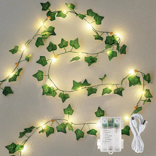 Skiennix Vine Leaf Fairy Lights - 23FT 73 LED Lighted Ivy Garland | Battery & USB Powered Warm White Decor