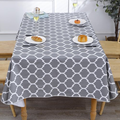Heavy Duty Vinyl Tablecloth with Flannel Backing Waterproof Oil-Proof Plastic Table Cloth Stain-Resistant Wipeable Rectangle or Square Table Cover for Indoor and Outdoor (Quatrefoil,60x102 Inch)