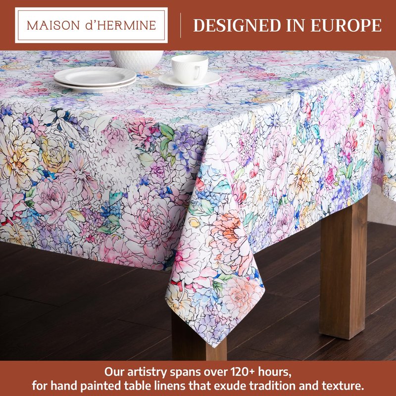 Maison d' Hermine Table Cloth Rectangle Table 100% Cotton 70 x 90 Inches Tablecloth Reusable Decorative for Dining Kitchen Room Farmhouse Home Gifts for Mothers Day Spring Summer - Floral Love