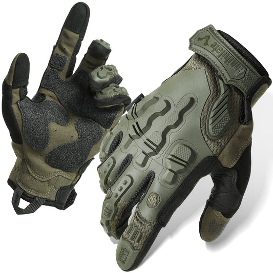 ZUNE LOTOO Tactical Gloves for Men, Green Touchscreen Motorcycle Glove Skeleton with Padded Impact Protection & Cut Resistant for Paintball Airsoft Range Riding Biker Work Medium