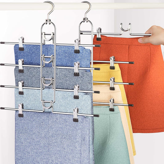 Skiennix Pants Hangers - Upgraded Detachable Space-Saving Hangers for Skirts & Trousers | Heavy-Duty Design