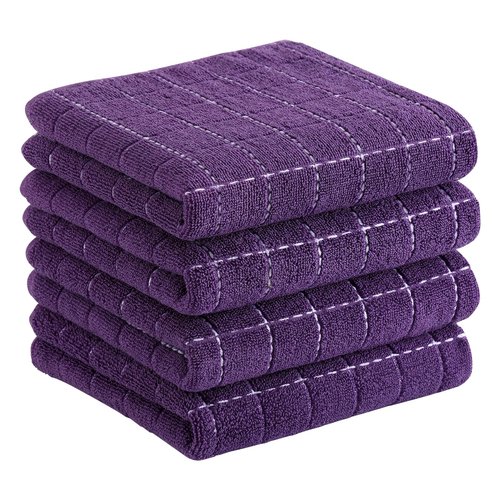 Homaxy 100% Cotton Terry Kitchen Towels(Purple, 13 x 28 inches), Checkered Designed, Soft and Super Absorbent Dish Towels, 4 Pack