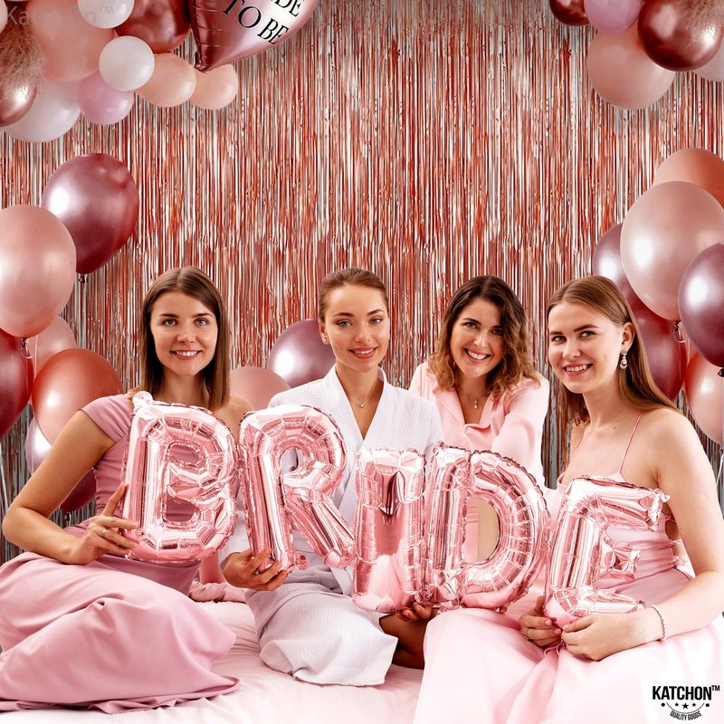 KatchOn, Rose Gold Fringe Curtain - XtraLarge 8x3.2 Feet, Pack of 3 | Rose Gold Backdrop for Bachelorette Party Decor, Graduation Decorations 2025 | Fringe Backdrop for Rosegold Birthday Decorations